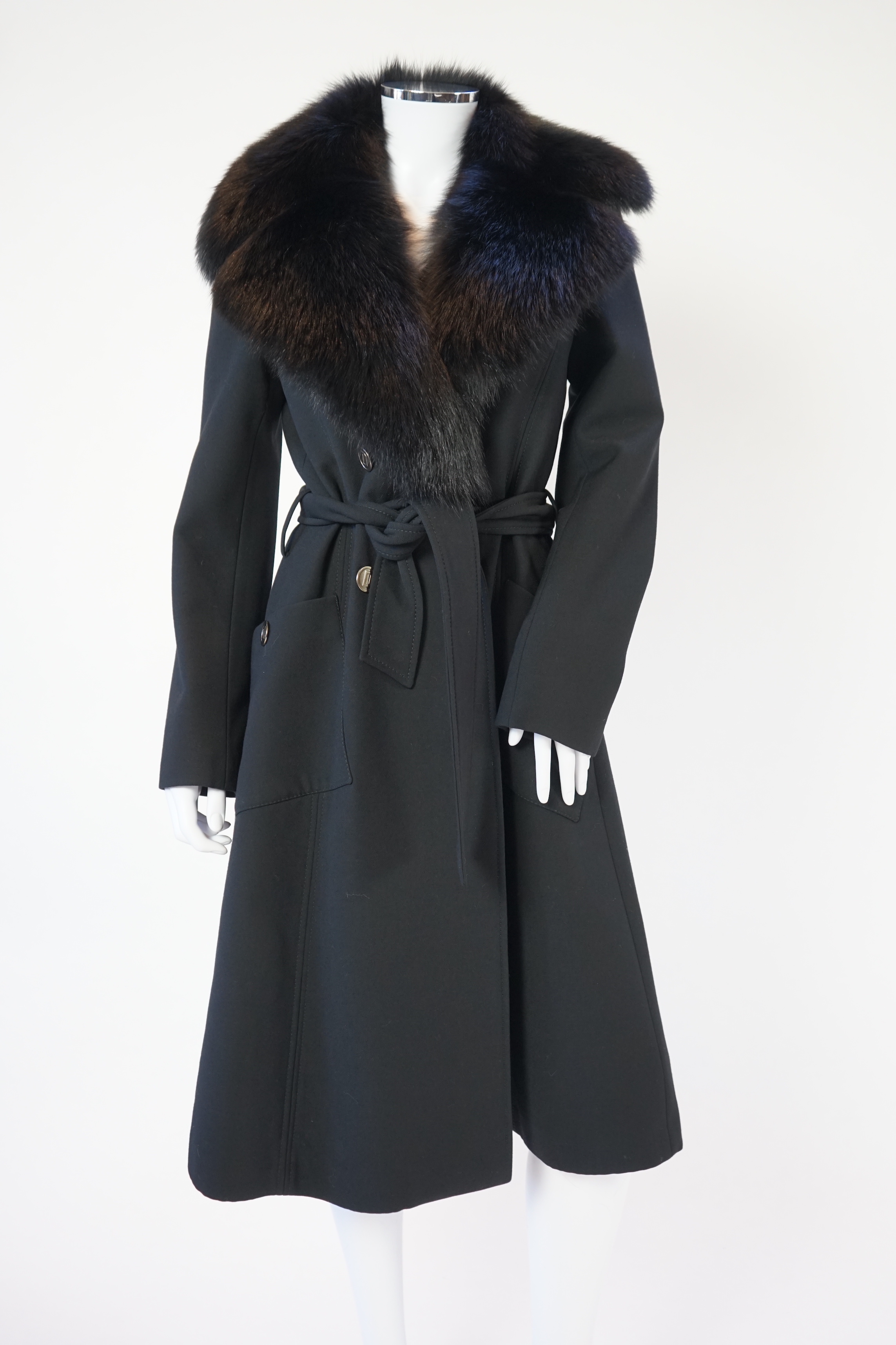 A Dolce & Gabbana lady's black wool coat with detachable fur collar, IT 40